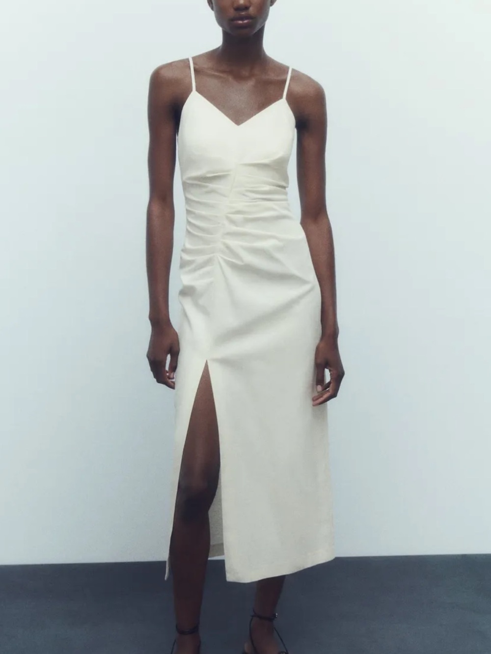 BNWT Zara Spaghetti Strap Cream Midi Dress with Front Slit Medium